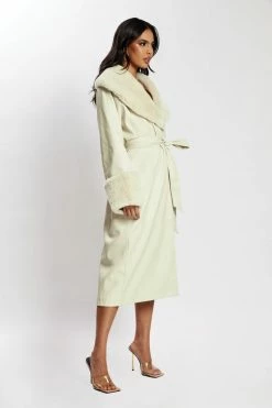 LCH Rebekah Pu Trench Coat With Fur Trim - Bone Coats & Jackets