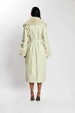 LCH Rebekah Pu Trench Coat With Fur Trim - Bone Coats & Jackets