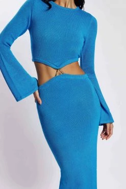 EMS DRESSES Anna Flare Sleeve Knit Dress - Azure Blue