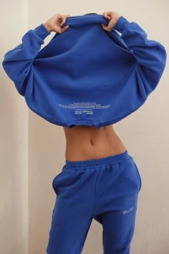 QNG Jaz Oversized Fleeceback Crew Neck Jumper - Cobalt Blue Unisex