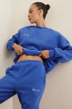 QNG Jaz Oversized Fleeceback Crew Neck Jumper - Cobalt Blue Unisex