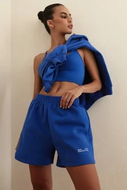 QNG Parker Oversized Fleeceback Track Short - Cobalt Blue