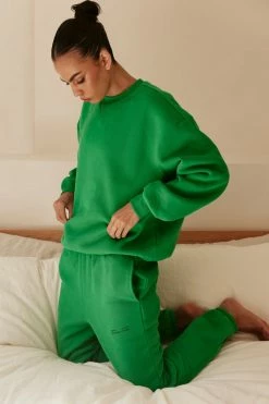 QNG Jaz Oversized Fleeceback Crew Neck Jumper - Bright Green Sweaters & Hoodies