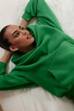 QNG Bree Oversized Fleeceback Hoodie - Bright Green