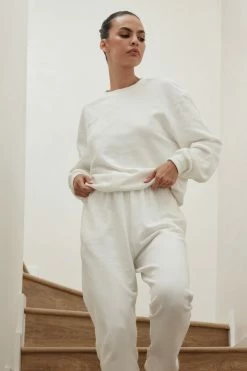 QNG Sweaters & Hoodies Blake Longline Loopback Crew Neck Jumper - White