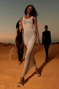 EMS Bethany Distressed Knit Maxi Dress - Grey DRESSES