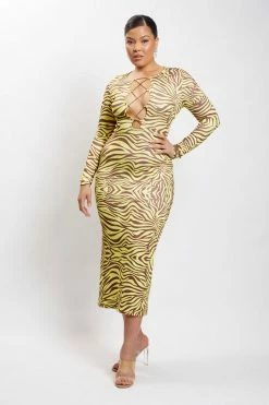 ROM DRESSES Imogen Lace Up Long Sleeve Midi Dress - Zebra Print 19 ROM DRESSES Imogen Lace Up Long Sleeve Midi Dress - Zebra Print