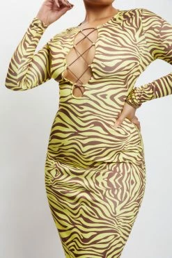 ROM DRESSES Imogen Lace Up Long Sleeve Midi Dress - Zebra Print 18 ROM DRESSES Imogen Lace Up Long Sleeve Midi Dress - Zebra Print