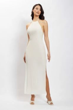 HSH DRESSES Demi Crinkle Satin Low Back Maxi Dress - Ivory