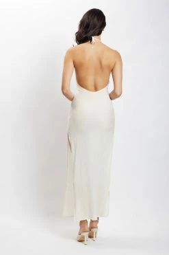 HSH DRESSES Demi Crinkle Satin Low Back Maxi Dress - Ivory