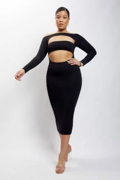 WXI Breanna Cut Out Midi Dress - Black
