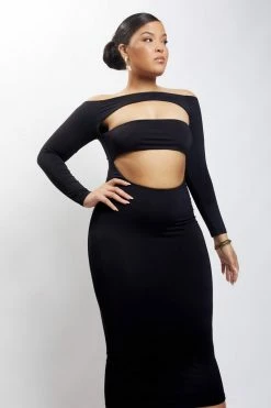 WXI Breanna Cut Out Midi Dress - Black