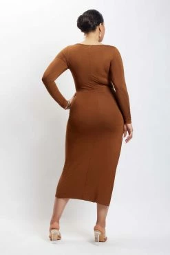 ROM DRESSES Mya Long Sleeve Midi Dress - Chocolate