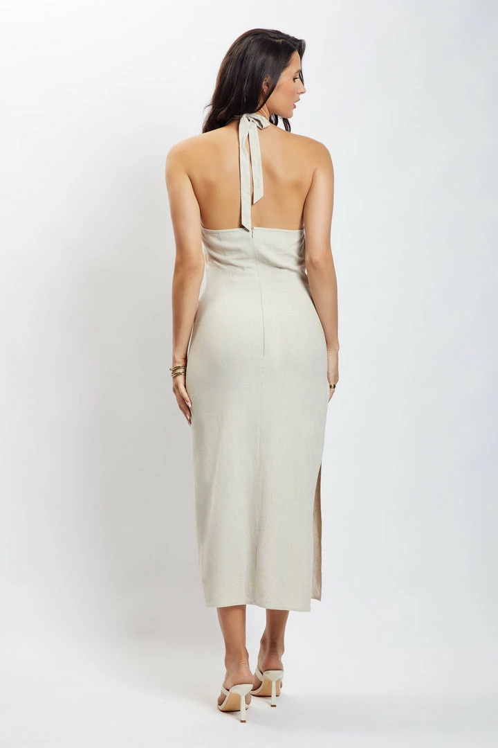 HSH Ellie Linen Halter Midi Dress - Natural 3 HSH Ellie Linen Halter Midi Dress - Natural