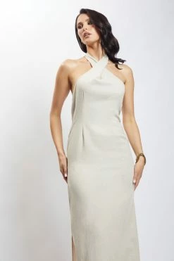 HSH Ellie Linen Halter Midi Dress - Natural 19 HSH Ellie Linen Halter Midi Dress - Natural