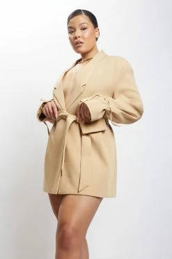 WNG DRESSES Rose Belted Blazer Dress With Bag - Camel