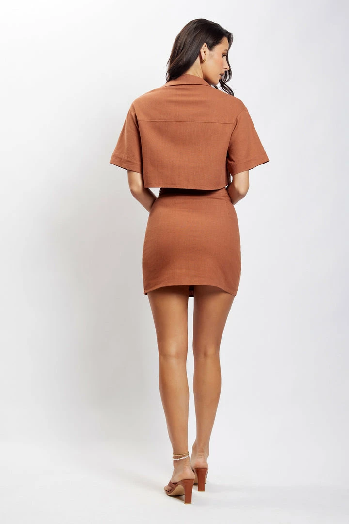 QNG Maja Button Up Linen Mini Skirt - Brown 2 QNG Maja Button Up Linen Mini Skirt - Brown