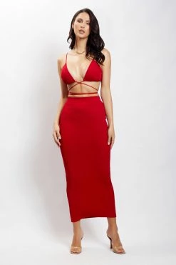 ROM Dolce Ribbed Midi Skirt - Chilli Pepper Two Piece Sets