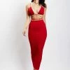 ROM Dolce Ribbed Midi Skirt - Chilli Pepper Two Piece Sets