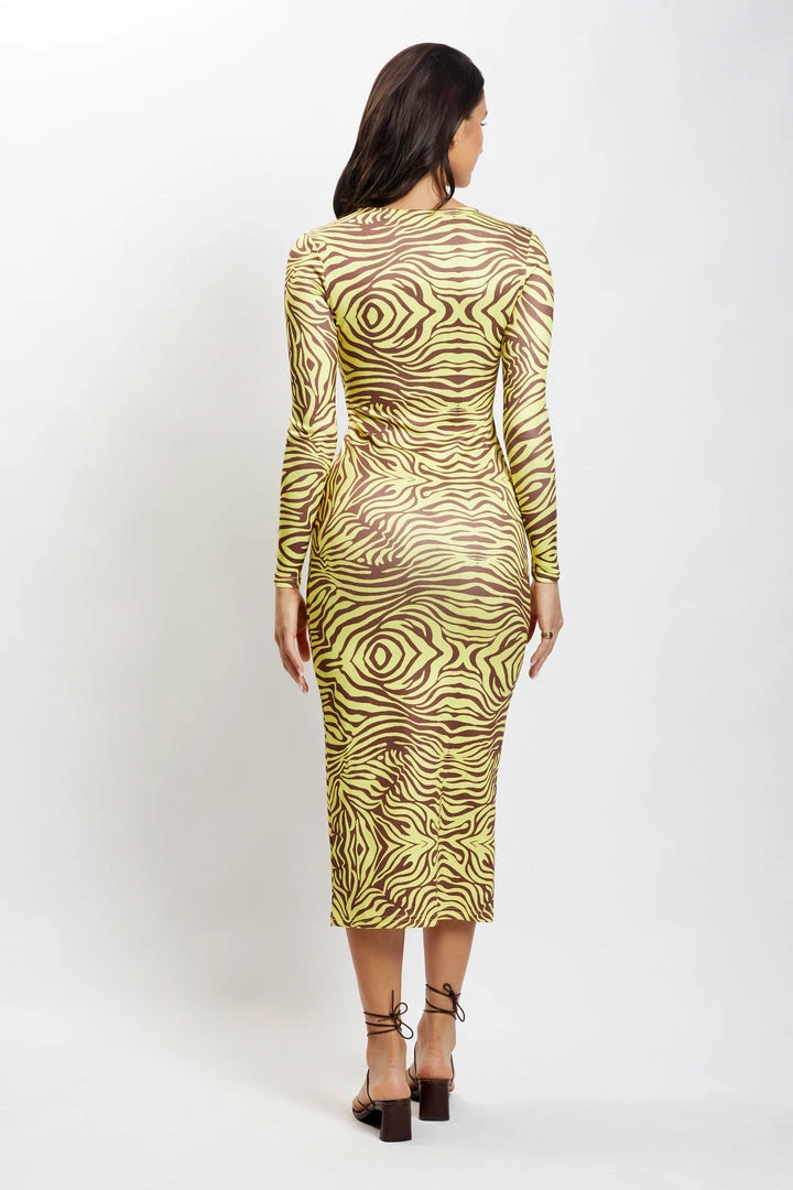 ROM DRESSES Imogen Lace Up Long Sleeve Midi Dress - Zebra Print 3 ROM DRESSES Imogen Lace Up Long Sleeve Midi Dress - Zebra Print