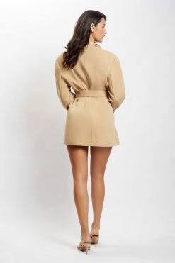 WNG DRESSES Rose Belted Blazer Dress With Bag - Camel