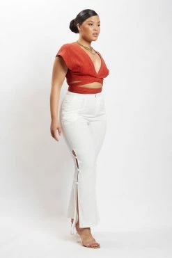 HSH Rosa Crinkle Satin Crop Top - Burnt Orange All Tops