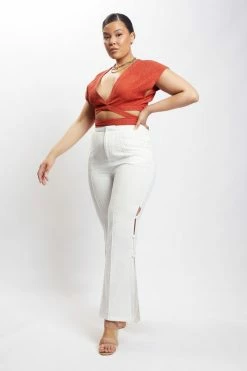 HSH Rosa Crinkle Satin Crop Top - Burnt Orange All Tops