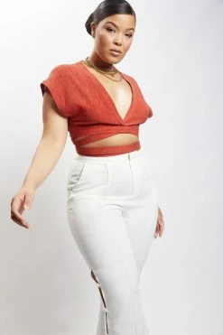 HSH Rosa Crinkle Satin Crop Top - Burnt Orange All Tops