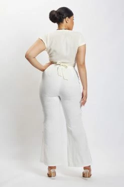 QNG Lexi Linen Cut Out Side Pants - White All Bottoms 22 QNG Lexi Linen Cut Out Side Pants - White All Bottoms