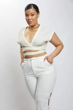 HSH Rosa Crinkle Satin Crop Top - Ivory All Tops 20 HSH Rosa Crinkle Satin Crop Top - Ivory All Tops