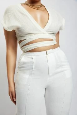 HSH Rosa Crinkle Satin Crop Top - Ivory All Tops 17 HSH Rosa Crinkle Satin Crop Top - Ivory All Tops