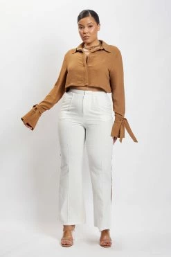 QNG Issy Cropped Shirt - Tan 13 QNG Issy Cropped Shirt - Tan