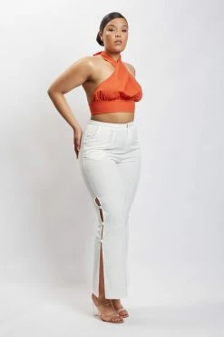 HSH All Tops Piper Halter Neck Linen Crop Top - Terracotta