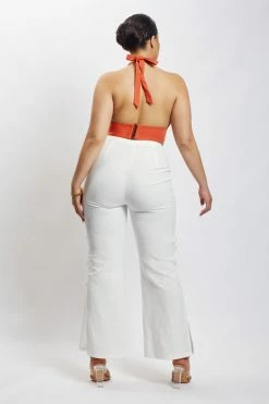 HSH All Tops Piper Halter Neck Linen Crop Top - Terracotta