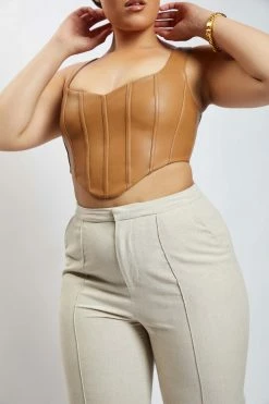 LCH Kali Faux Leather Corset - Dark Tan 24 LCH Kali Faux Leather Corset - Dark Tan
