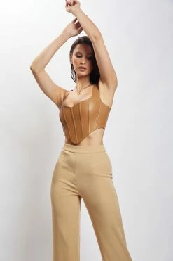 LCH Kali Faux Leather Corset - Dark Tan 18 LCH Kali Faux Leather Corset - Dark Tan