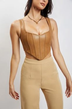 LCH Kali Faux Leather Corset - Dark Tan 22 LCH Kali Faux Leather Corset - Dark Tan