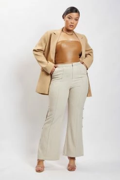 QNG Lexi Linen Cut Out Side Pants - Natural All Bottoms