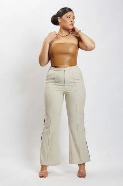 QNG Lexi Linen Cut Out Side Pants - Natural All Bottoms