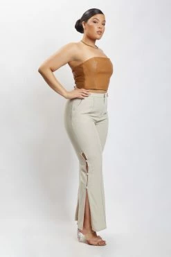 QNG Lexi Linen Cut Out Side Pants - Natural All Bottoms