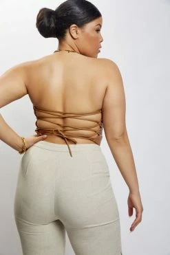 LCH Two Piece Sets Pamela Lace Up Back Top - Dark Tan 23 LCH Two Piece Sets Pamela Lace Up Back Top - Dark Tan