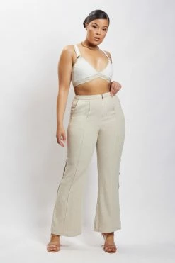 WNT All Tops Zinnia Contrast Binding Linen Crop Top - White