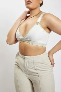 WNT All Tops Zinnia Contrast Binding Linen Crop Top - White