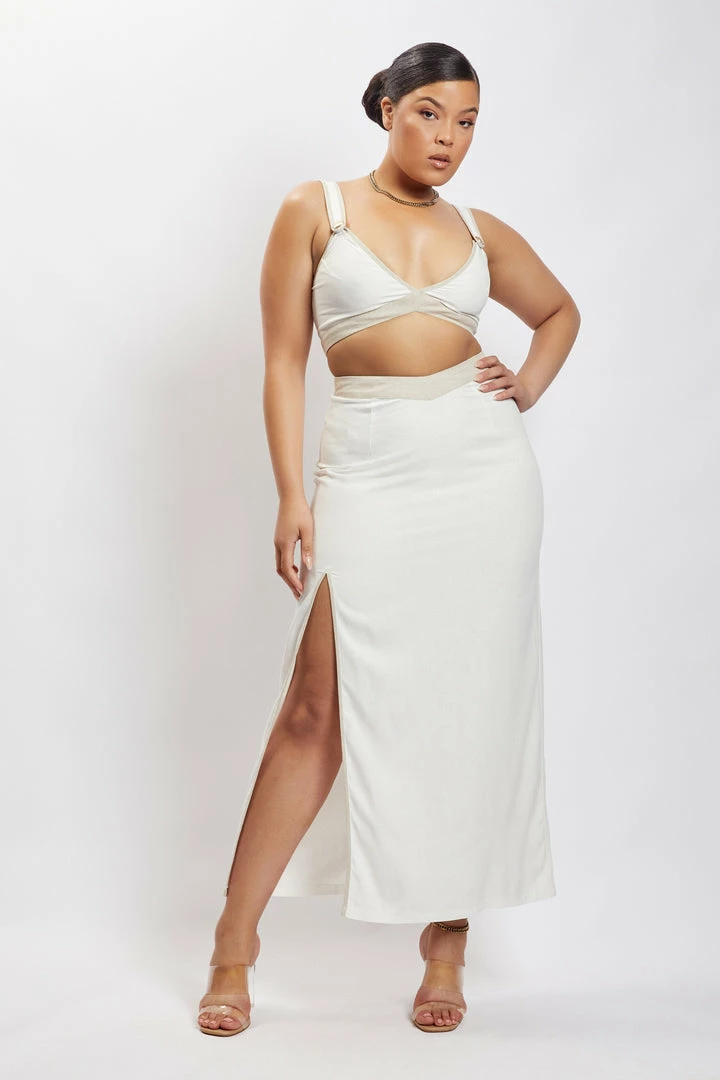 WNT Zinnia Contrast Binding Linen Midi Skirt - White 6 WNT Zinnia Contrast Binding Linen Midi Skirt - White