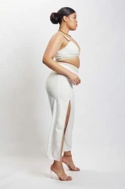 WNT Zinnia Contrast Binding Linen Midi Skirt - White 15 WNT Zinnia Contrast Binding Linen Midi Skirt - White