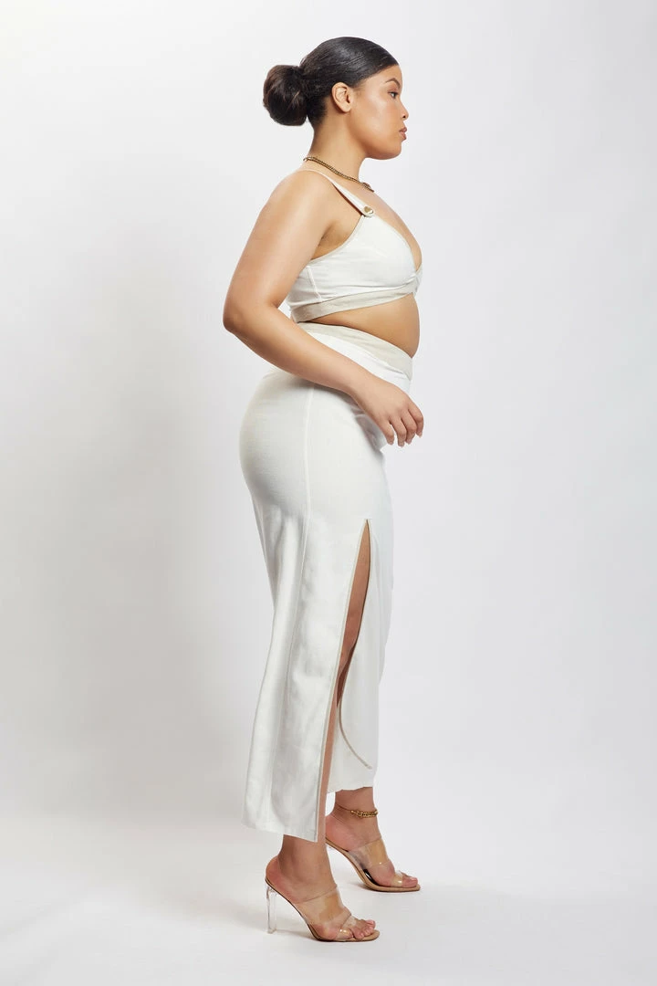 WNT Zinnia Contrast Binding Linen Midi Skirt - White 7 WNT Zinnia Contrast Binding Linen Midi Skirt - White