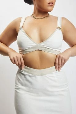 WNT All Tops Zinnia Contrast Binding Linen Crop Top - White