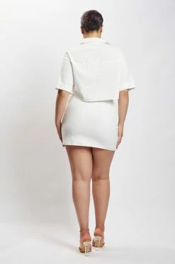 QNG All Tops Maja Button Up Cropped Linen Shirt - White 15 QNG All Tops Maja Button Up Cropped Linen Shirt - White