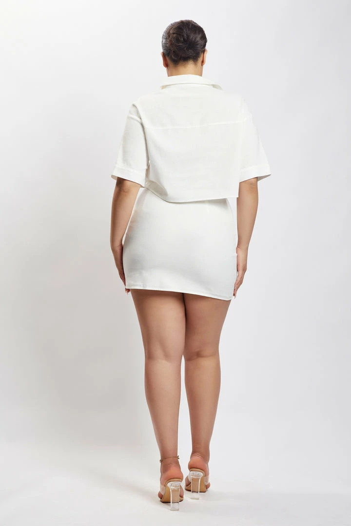 QNG All Tops Maja Button Up Cropped Linen Shirt - White 7 QNG All Tops Maja Button Up Cropped Linen Shirt - White