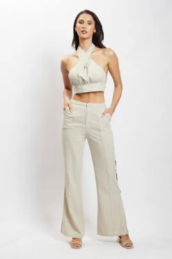 QNG Lexi Linen Cut Out Side Pants - Natural All Bottoms